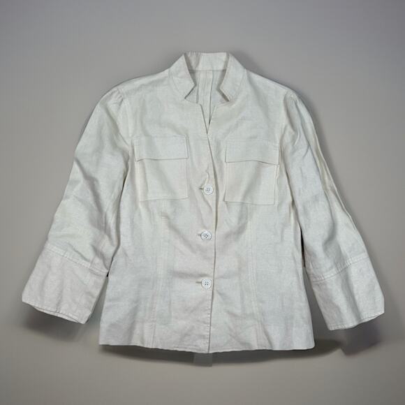 Fuentecapala Ivory White Linen Blazer Jacket Textured Button Women’s Size M 40 - Picture 1 of 9